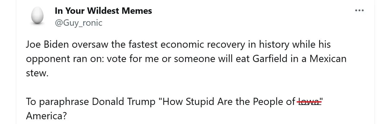 A screenshot of a tweet from @Guy_ronic under the account 'In Your Wildest Memes' that reads: 'Joe Biden oversaw the fastest…