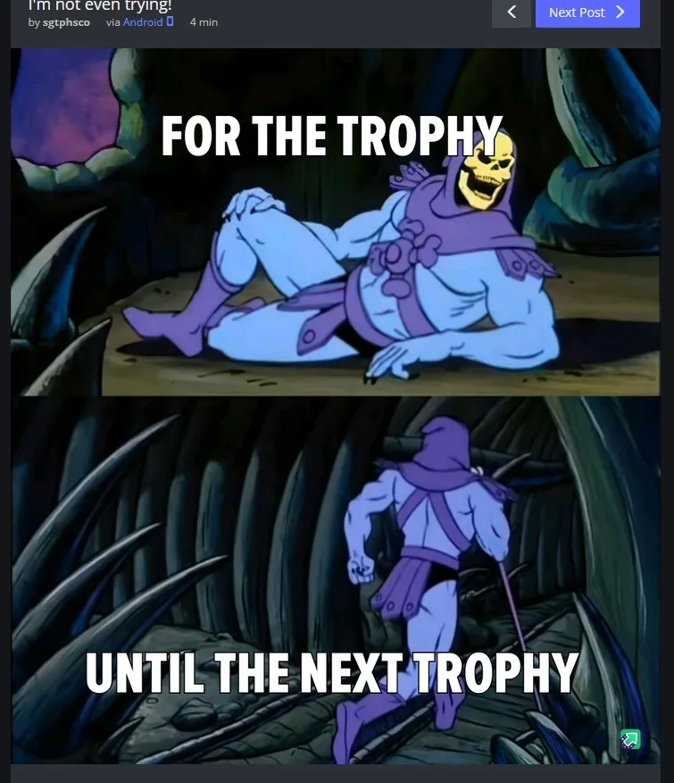 The meme features two panels of the animated character Skeletor from 'He-Man and the Masters of the Universe'. In the top…