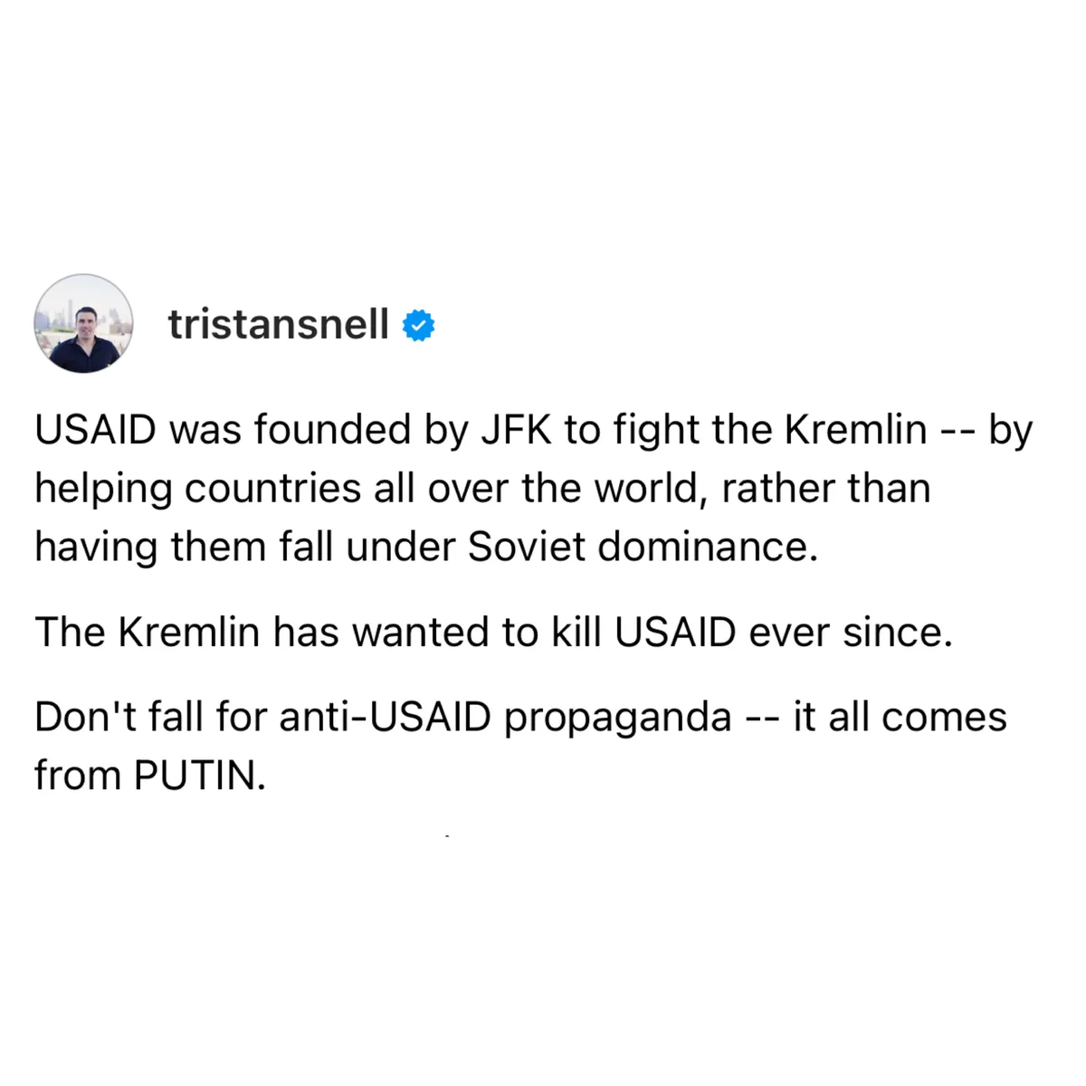 The image displays a screenshot of a social media post by user 'tristansnell' with a blue verification badge. The post…