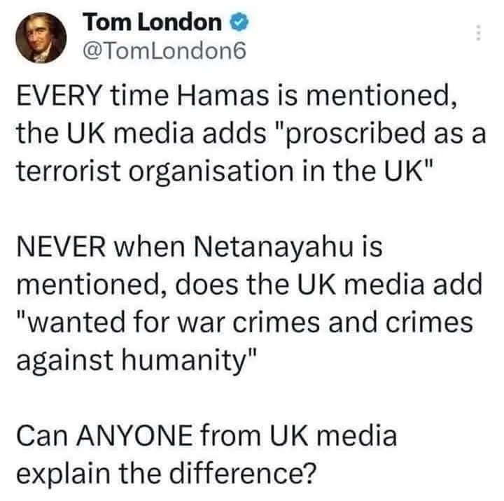 A screenshot of a tweet by Tom London (@TomLondon6) with a profile picture of a man in historical attire. The tweet text…