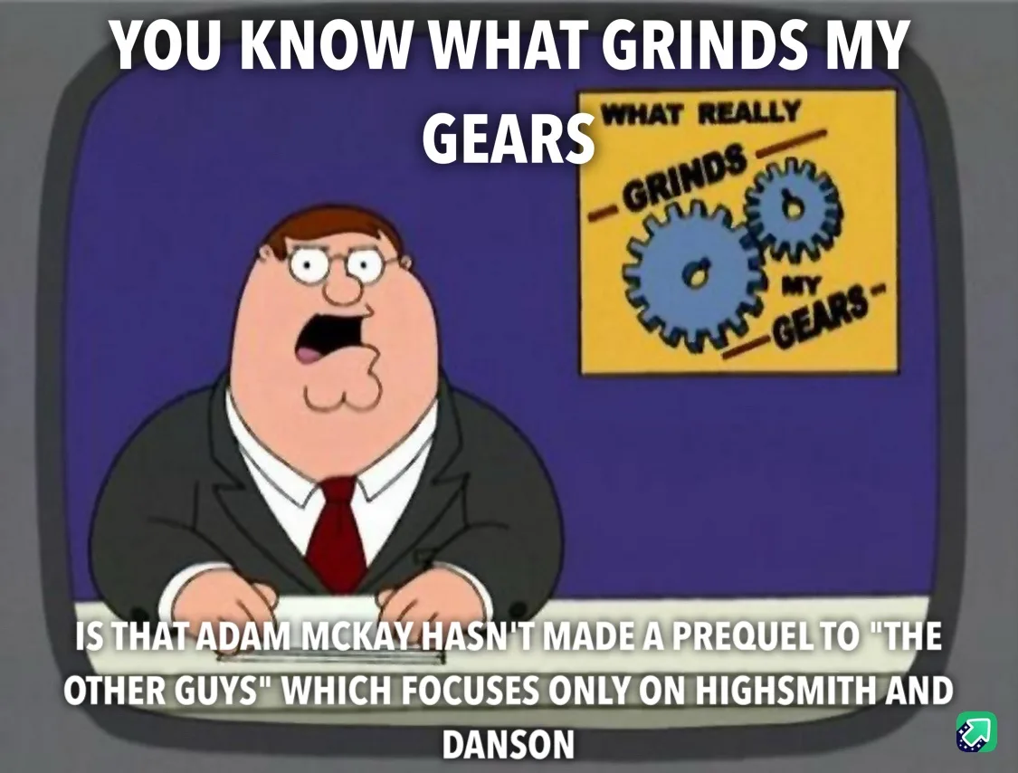 The image shows Peter Griffin from Family Guy, looking frustrated while sitting at a desk. Behind him is a yellow sign with…