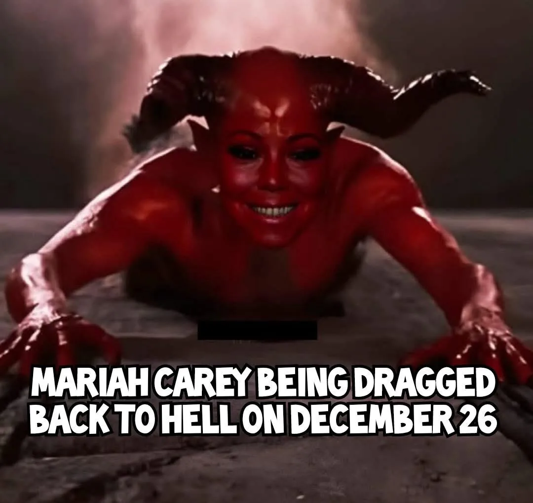 A red-skinned devil with horns and claws crawls forward on all fours with a wide, manic grin. The image has white text…
