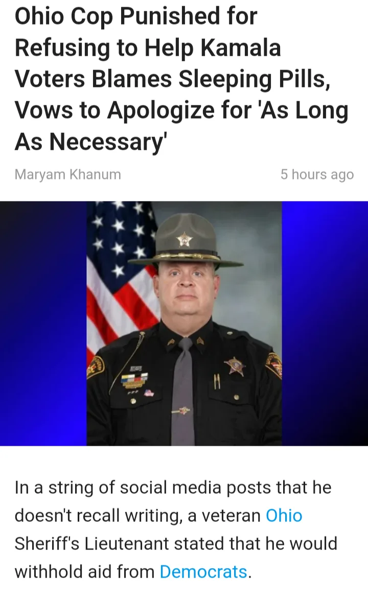 A screenshot of a news article shows a photo of a man in a sheriff's uniform with an American flag behind him. The headline…