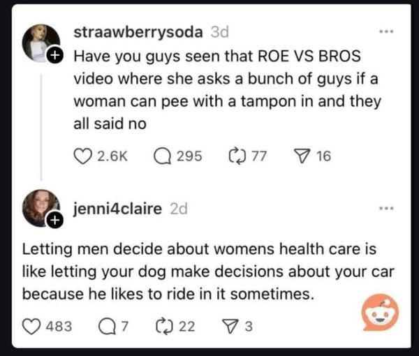 A screenshot of a Reddit thread showing a user named jenni4claire replying to a post about a ROE VS BROS video. The reply…
