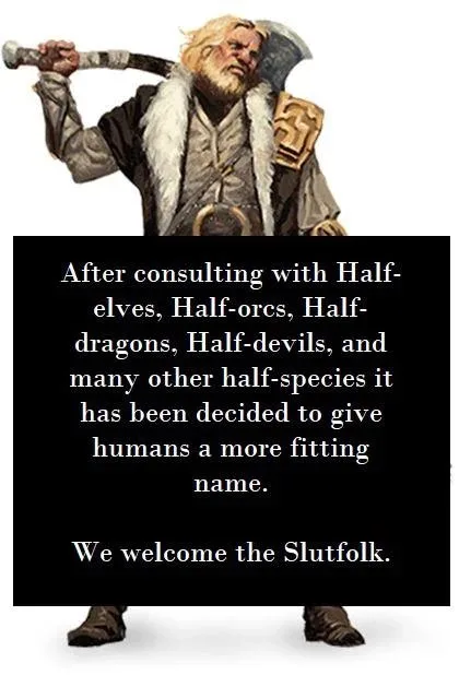 A muscular, bearded fantasy warrior with a fur-lined cloak and an axe over his shoulder stands behind a black text box. The…