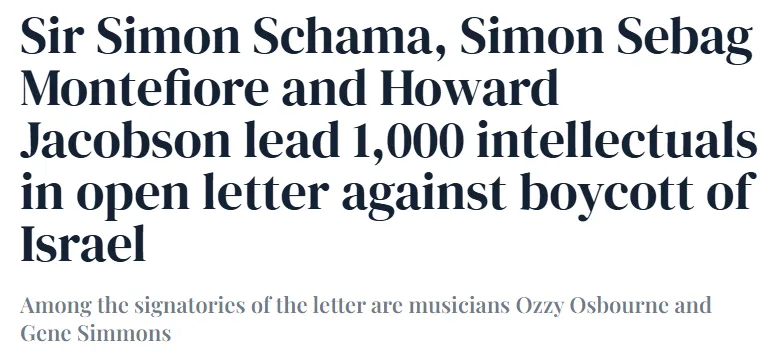 The image displays a news headline in bold black text on a white background, announcing that Sir Simon Schama, Simon Sebag…