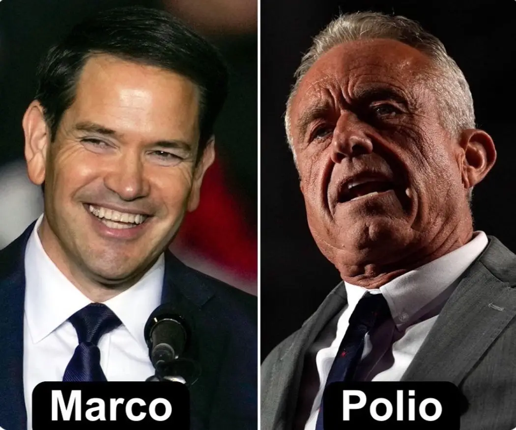 The image displays two side-by-side photos of men in suits. The man on the left, smiling broadly, has the word 'Marco'…