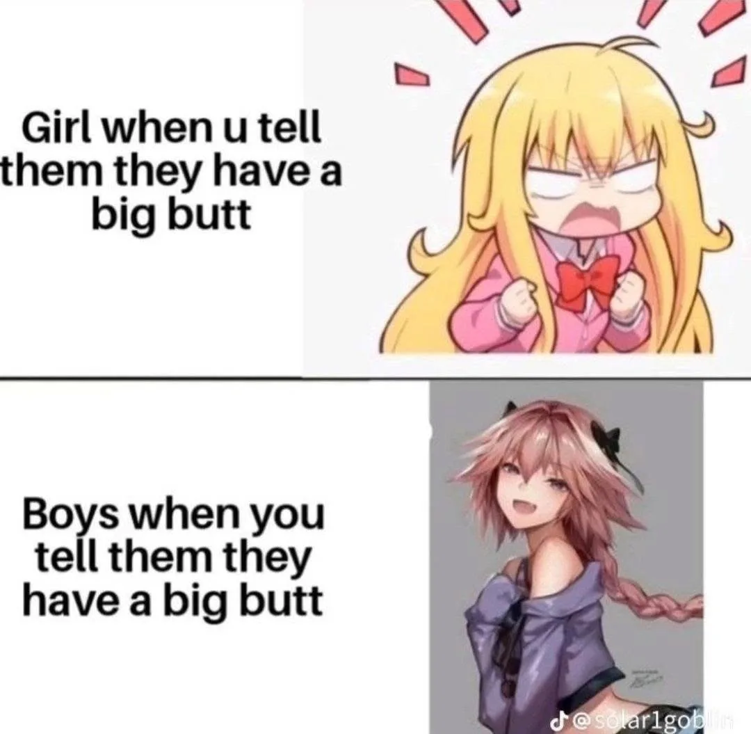 The top panel shows an anime girl with blonde hair, wearing a pink outfit with a red bow, looking angry with red anger lines…