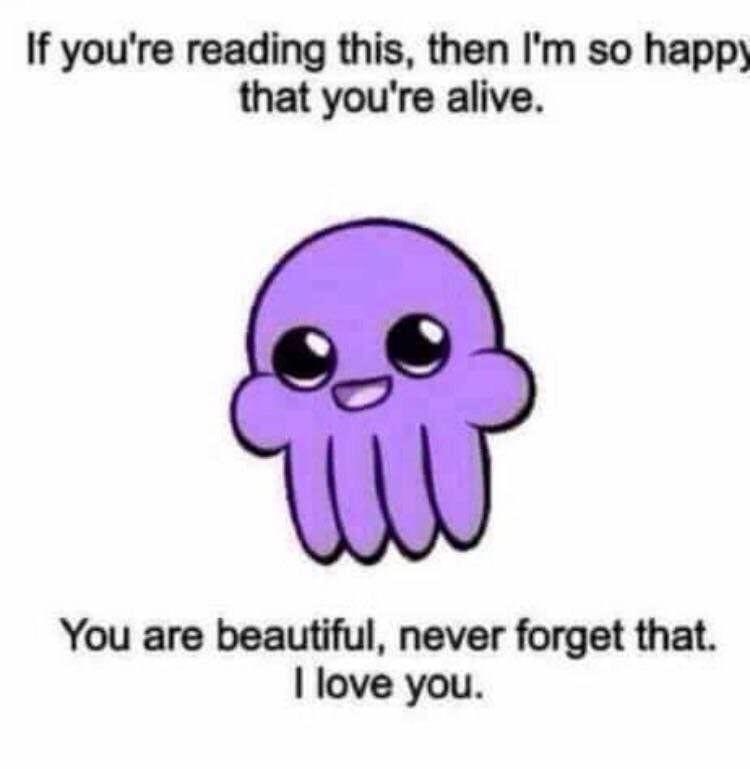 A purple cartoon octopus with large, expressive eyes and a gentle smile is centered on a plain white background. Above it…