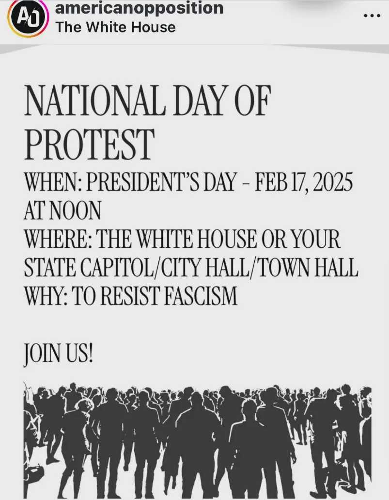 A black-and-white image shows a protest flyer with bold text announcing a 'National Day of Protest' scheduled for…