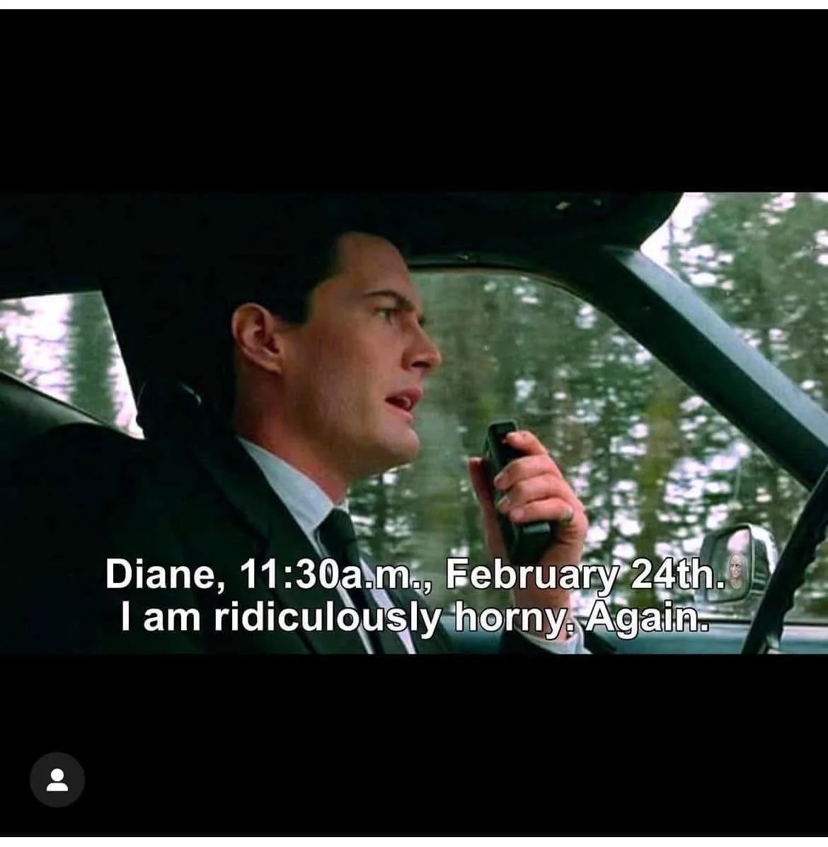 A man in a suit sits in a car, holding a phone to his ear, looking stressed while speaking. The overlaid text reads 'Diane…