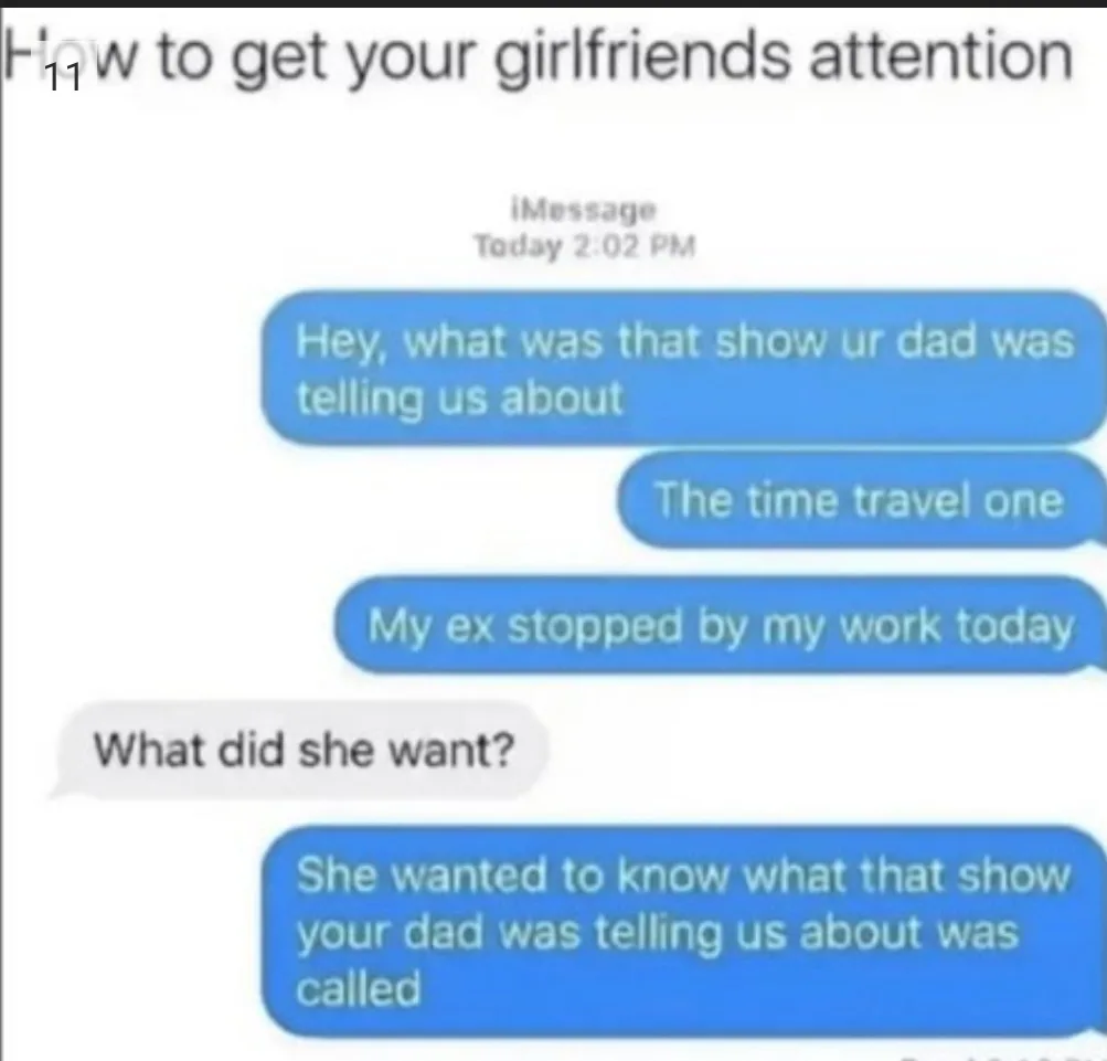 An iMessage screenshot shows a conversation where one person asks about a show their dad mentioned, the other replies 'The…