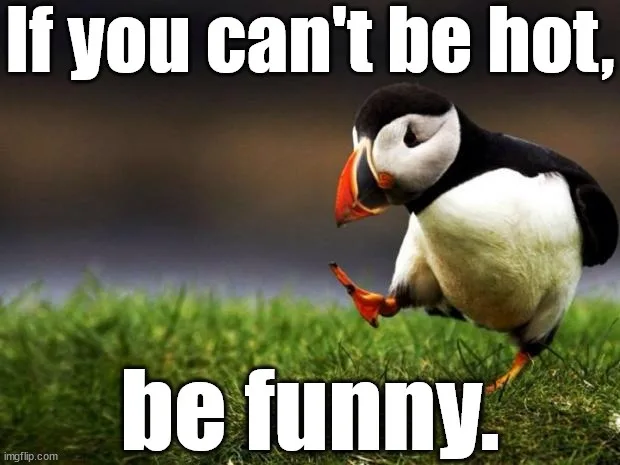 A penguin stands on grass, looking down with one foot lifted, as if contemplating. White text overlaid at the top reads 'If…