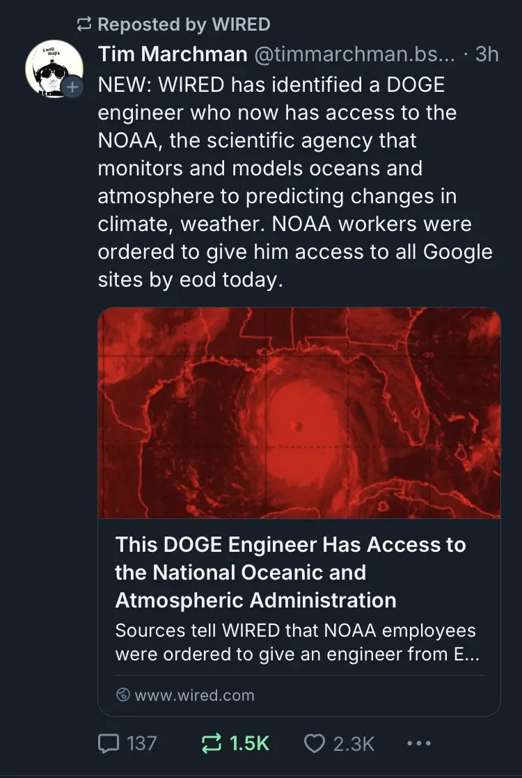 A screenshot of a WIRED tweet shows a red-tinted satellite image of a hurricane over the Gulf Coast. The overlaid text reads…