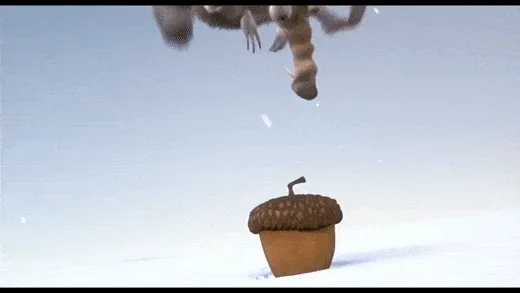A sequence of frames from the animated movie 'Ice Age' shows a sloth falling toward an acorn on the ground. In the first…