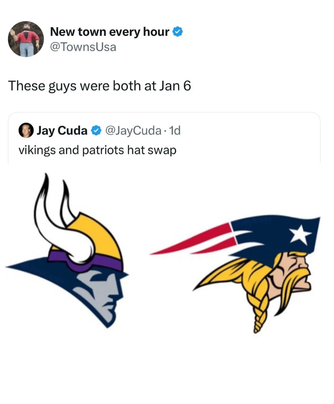 The image displays two side-by-side NFL team logos: the Minnesota Vikings' Viking helmet on the left and the New England…