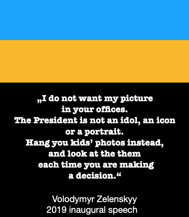 The image displays the Ukrainian flag with its blue and yellow horizontal stripes, overlaid with white text quoting…