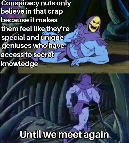 The meme features two panels from the animated series 'He-Man and the Masters of the Universe'. The top panel shows…
