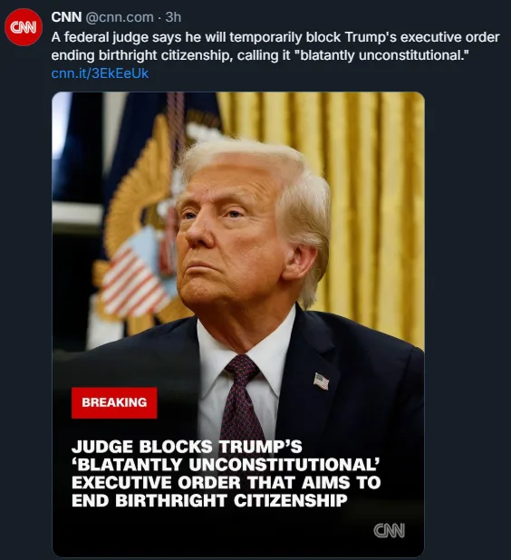 A screenshot of a CNN tweet shows a photo of Donald Trump looking serious, with a red 'BREAKING' box and large white text…