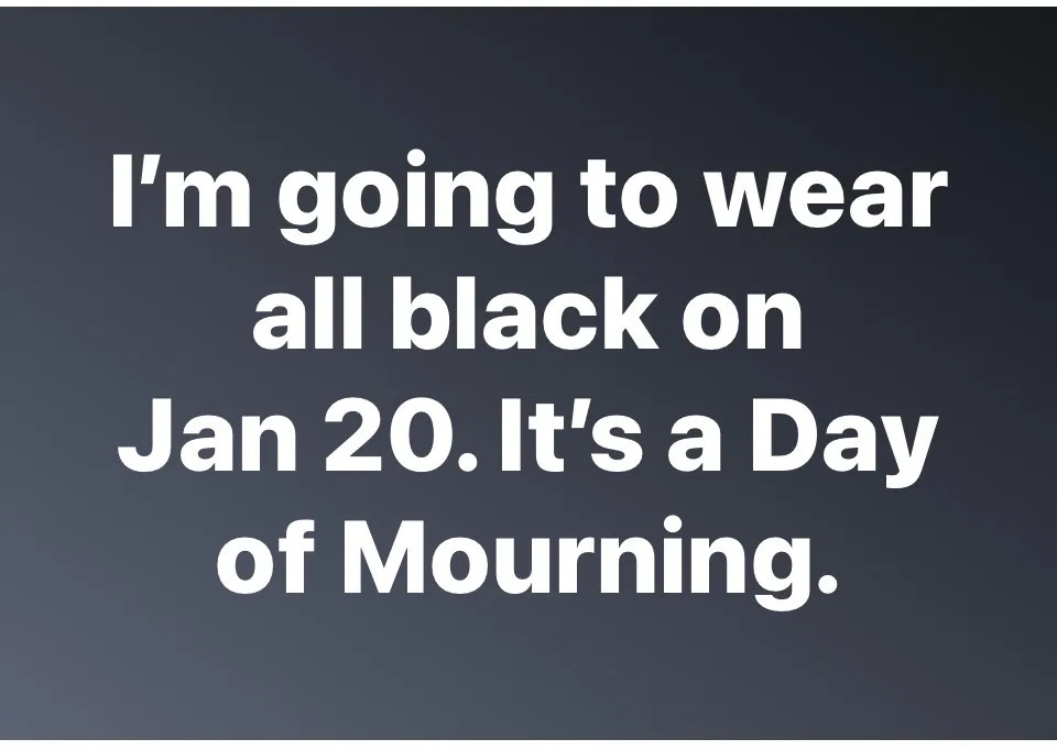 The image displays white text centered on a dark gray gradient background. The text reads: 'I'm going to wear all black on…
