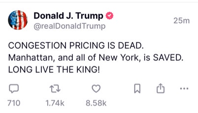 A screenshot of a tweet from Donald J. Trump's verified Twitter account, posted 25 minutes ago, showing the text 'CONGESTION…