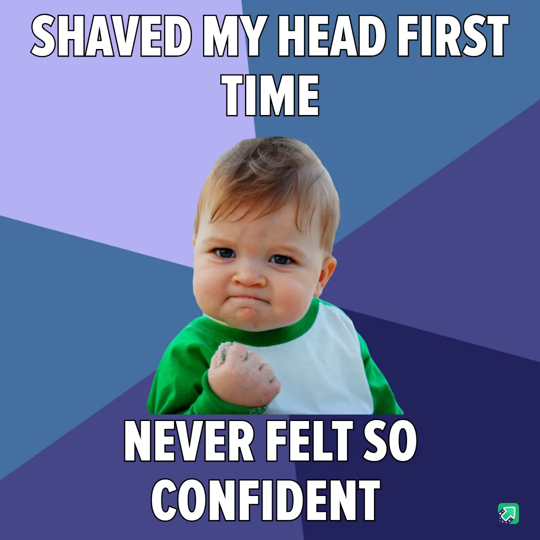 A baby with a scrunched-up face and clenched fist, wearing a green and white shirt, is set against a geometric blue and…