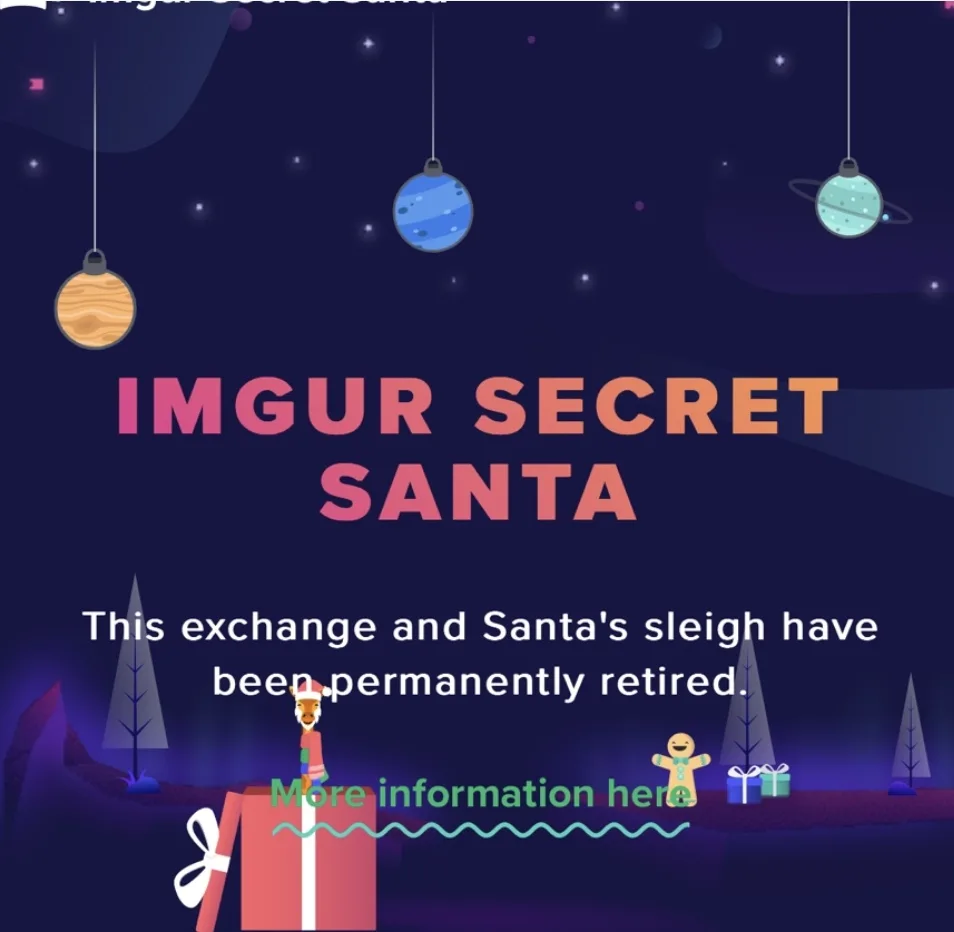 A festive digital illustration shows a dark blue night sky with hanging planet ornaments, stylized trees, and cartoon…