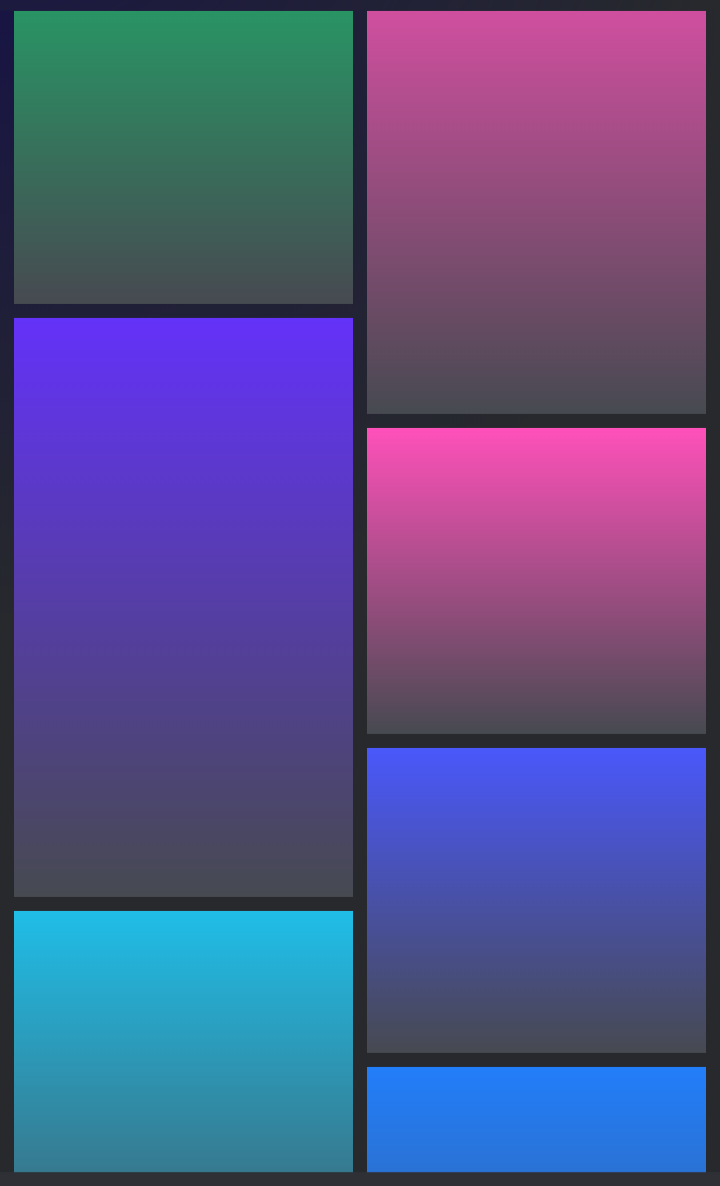 The image displays a grid of six colored rectangles with gradient fills—green, magenta, purple, pink, blue, and…