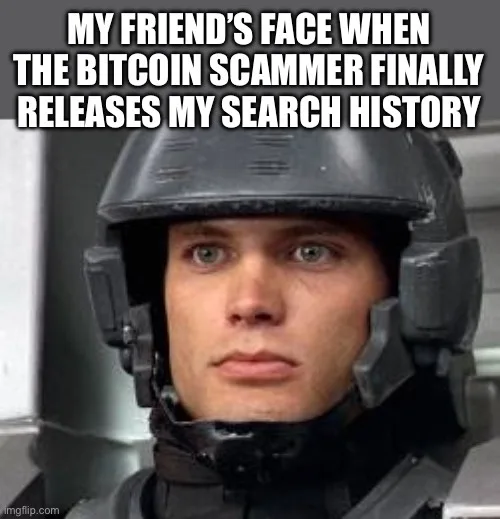 A man in a black tactical helmet and uniform stares with a deadpan, unimpressed expression. White bold text overlaid at the…