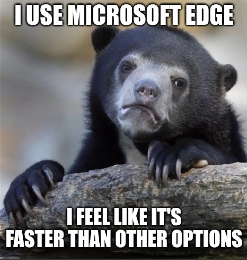 A close-up photo of a black bear with a smug, self-satisfied expression, leaning on a log with its paws. The bear has dark…