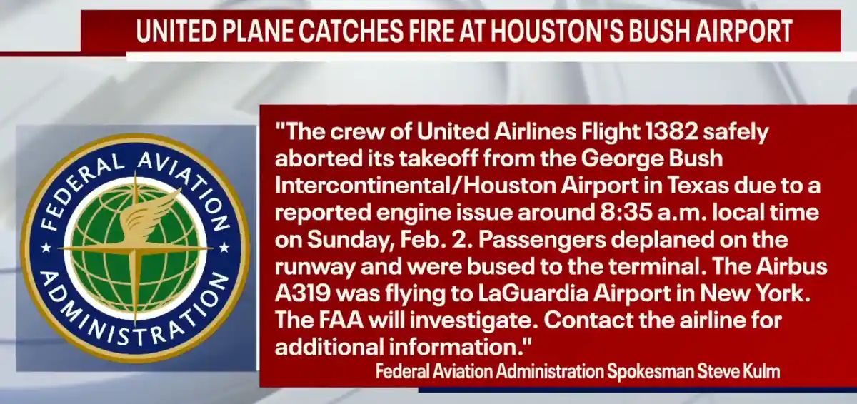 The image displays a news graphic with the FAA logo on the left and a red text box containing a statement from FAA Spokesman…