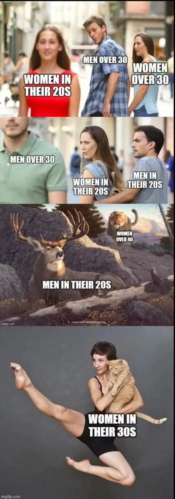 A four-panel meme using the 'distracted boyfriend' template to humorously depict societal perceptions of attractiveness by…