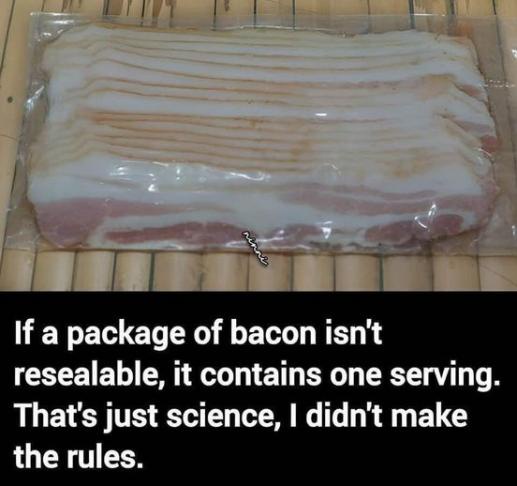 A package of raw bacon in clear plastic wrap sits on a bamboo mat. The text overlaid at the bottom reads: 'If a package of…