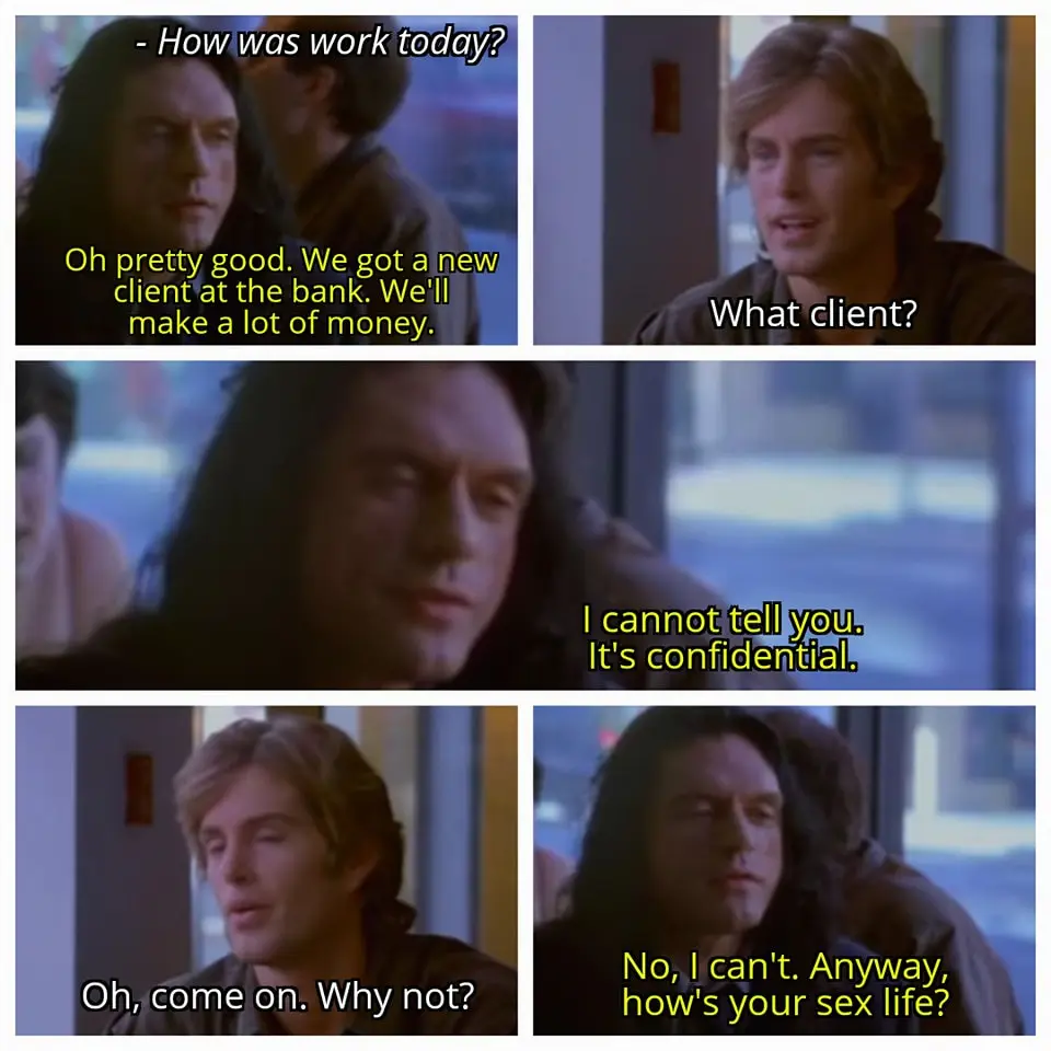 A four-panel meme from the TV show 'Buffy the Vampire Slayer' featuring characters Angel and Wesley. Wesley reports a 'new…