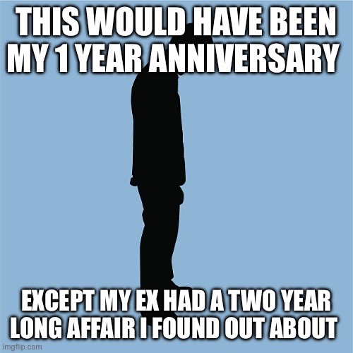A black silhouette of a person standing against a solid light blue background. Large white text at the top reads 'THIS WOULD…