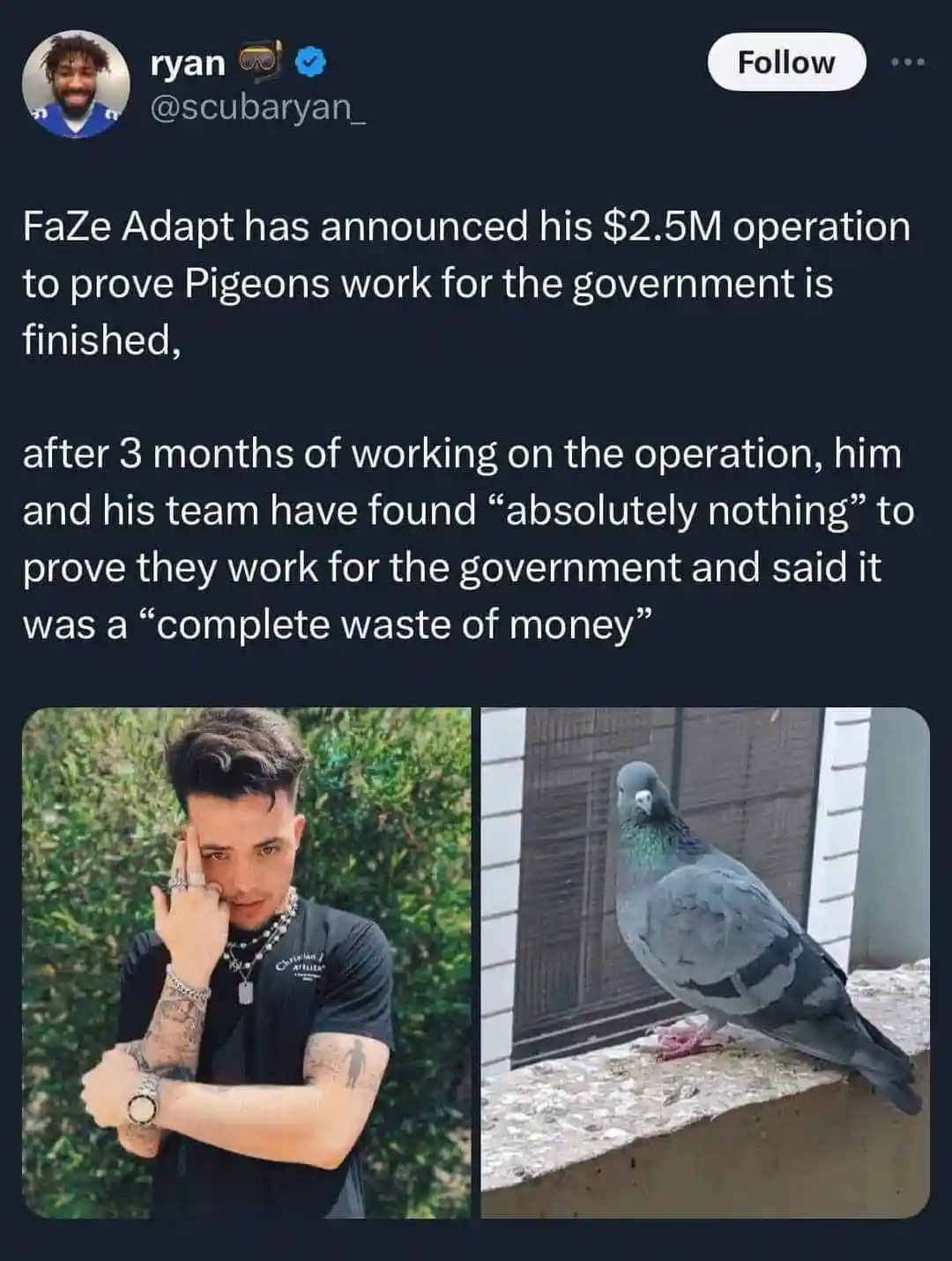 The image shows a split-screen: on the left, FaZe Adapt looking disappointed with his hand on his face, and on the right, a…