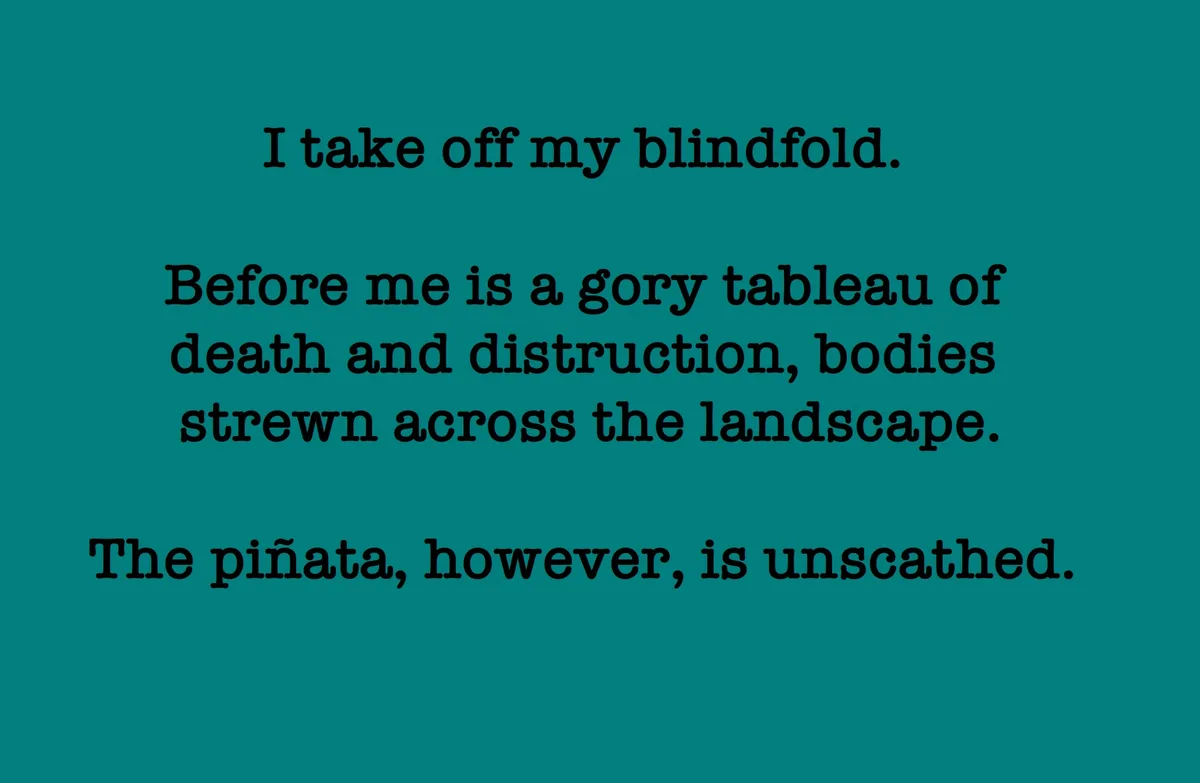 The image displays a solid teal background with three lines of black serif text centered. The text reads: 'I take off my…