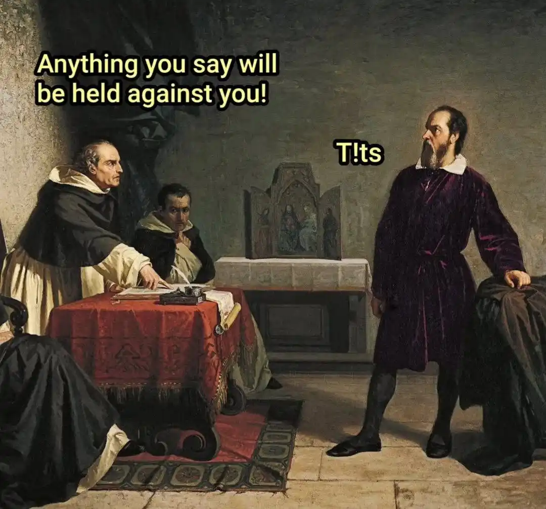 A classical painting depicts a man in a purple robe standing before two monks at a table with papers. The man is labeled…