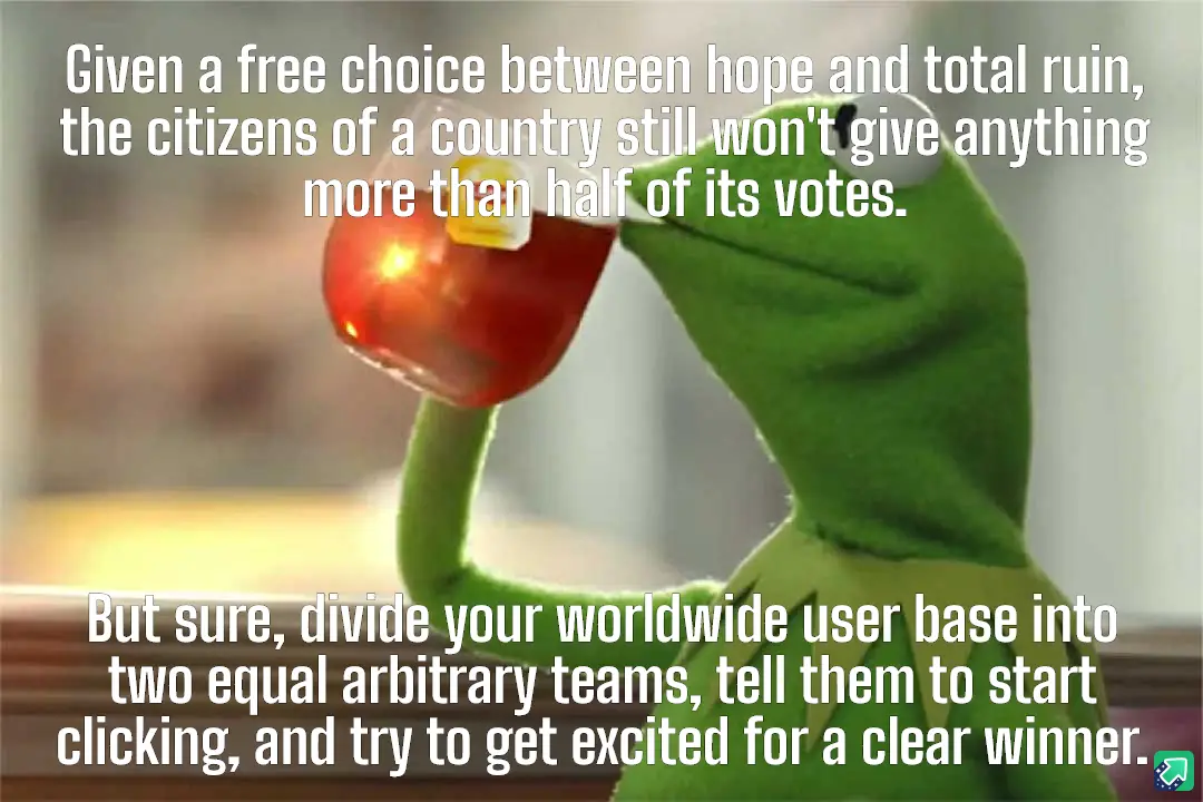 A green frog puppet, Kermit the Frog, is shown drinking from a red cup with a yellow label. White text is overlaid in two…