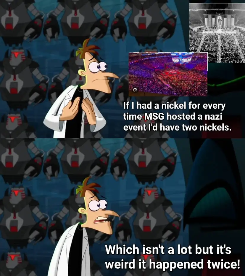 The image features the animated character Phineas from 'Phineas and Ferb' in two panels. In the top panel, he looks shocked…