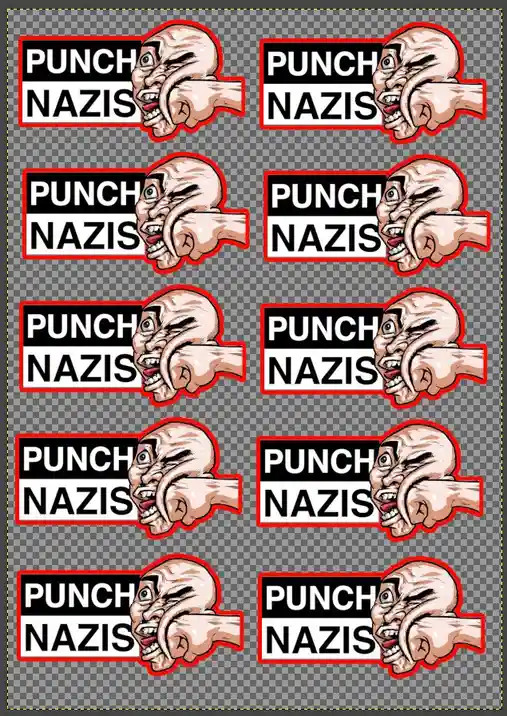 The image displays a grid of ten identical stickers, each featuring a cartoonish, bald, angry-looking face with a fist…