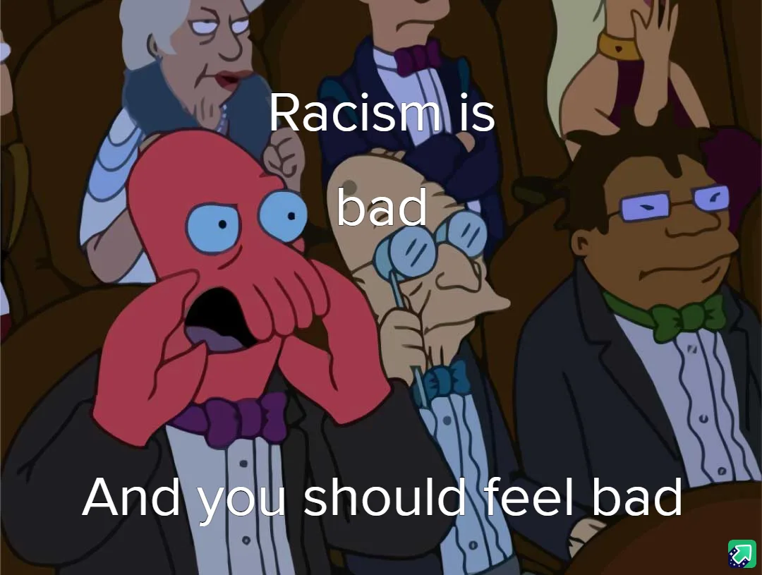 A cartoon image shows a red octopus character in a tuxedo with a shocked expression, hands over mouth, in front of other…