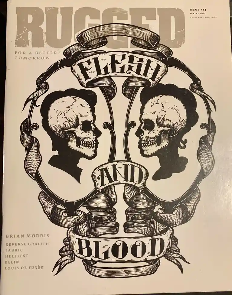 The image shows the cover of a magazine titled 'RUGGED' with the tagline 'FOR A BETTER TOMORROW'. The central graphic…
