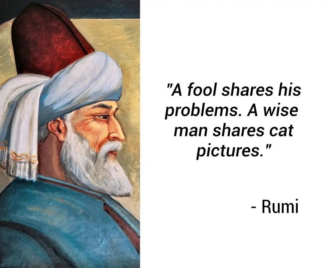 The image shows a painted portrait of a man with a long white beard, wearing a blue robe and a white turban with a red hat…
