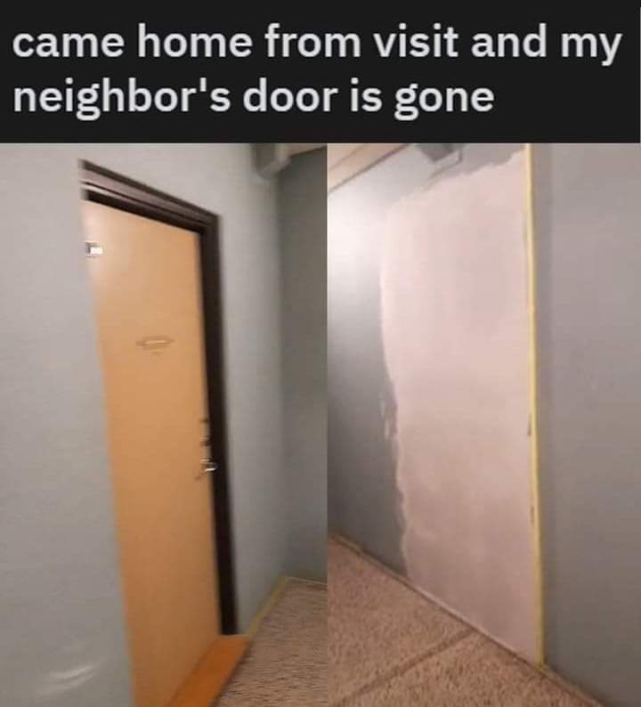 The image shows a split-screen comparison: the left side displays a standard interior door with a dark frame and a doorknob…