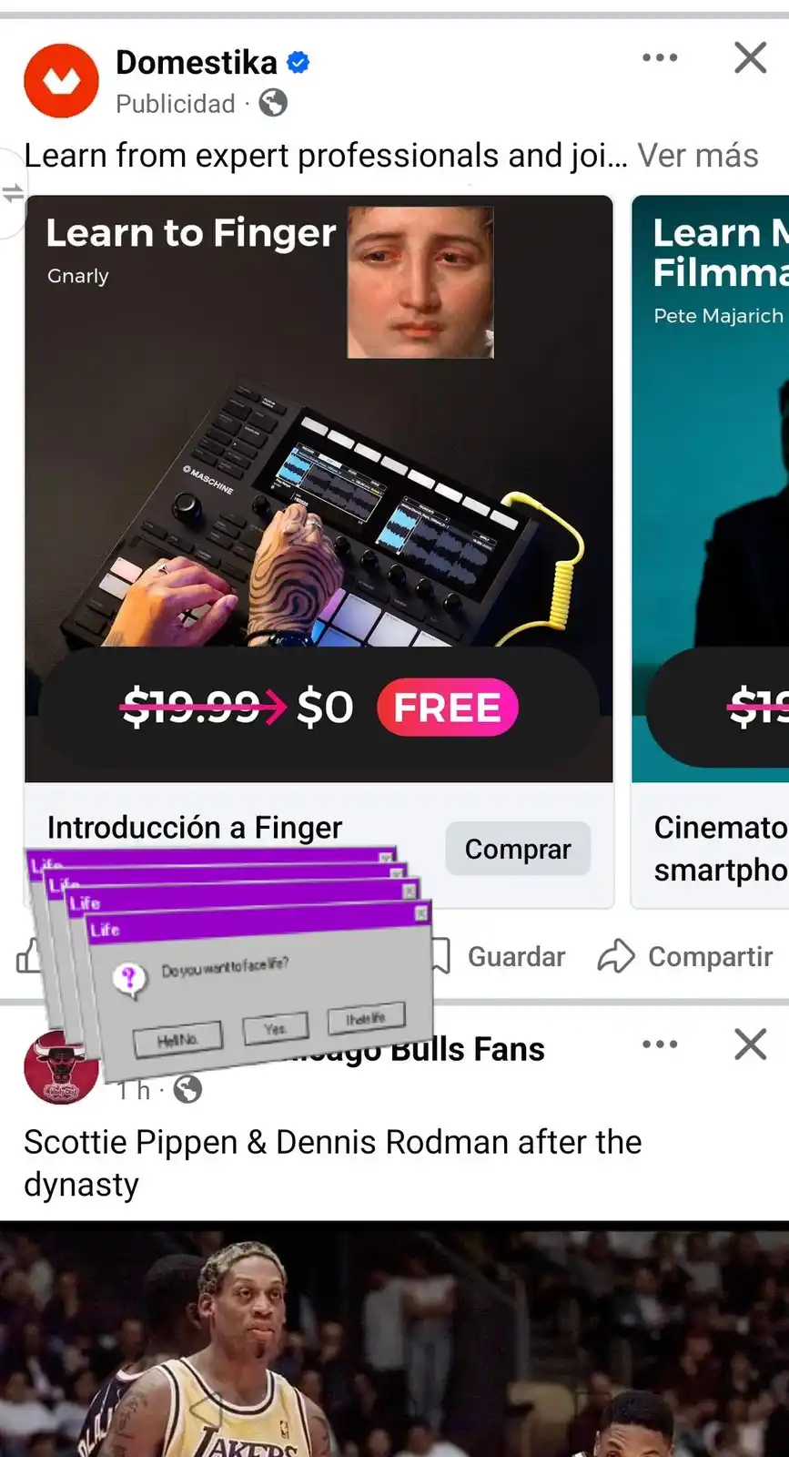 An image of a person with a tattooed hand using a Maschine music controller is overlaid with a 'Learn to Finger' ad that…