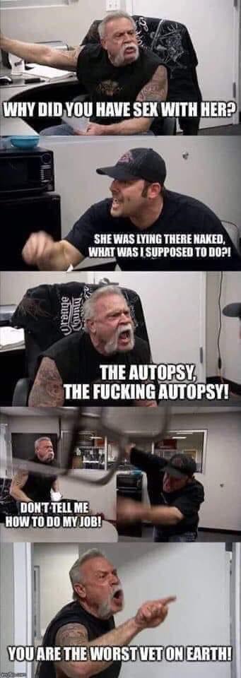 A five-panel meme shows a man in a black t-shirt and cap reacting with escalating anger to a question about having sex with…