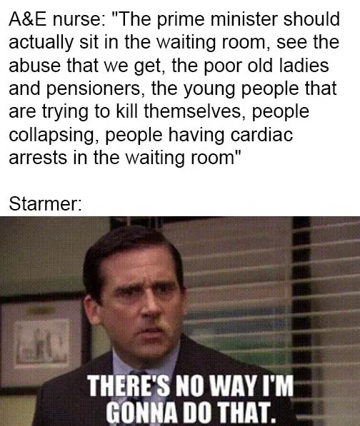 The image shows a still of Michael Scott from 'The Office' with a shocked, dismissive expression. Above him is text quoting…