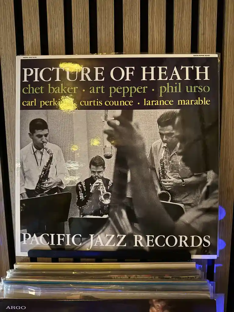 A black-and-white album cover for 'Picture of Heath' by the Baker-Pepper Sextet, featuring jazz musicians Chet Baker, Art…